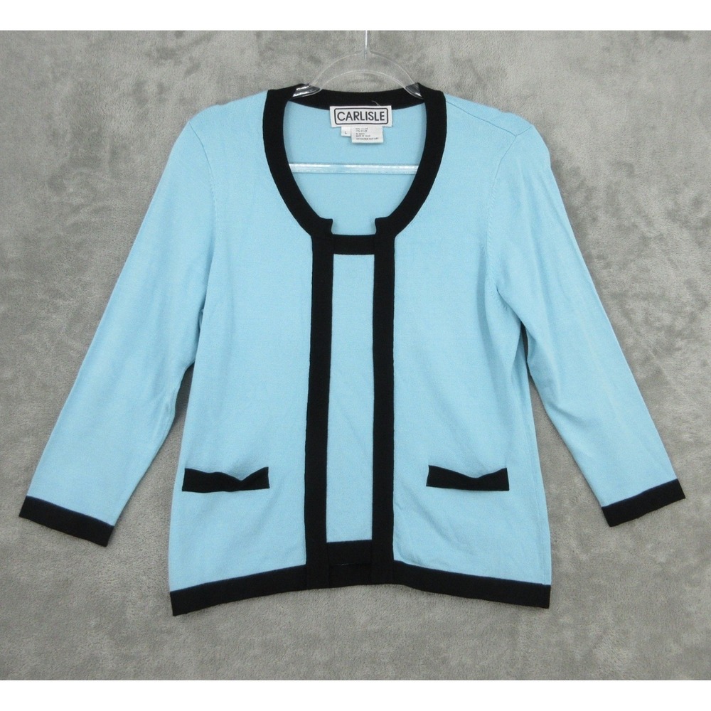 Vintage Carlisle Sweater Womens Large Colorblock Office Career Stretch Knit Blue